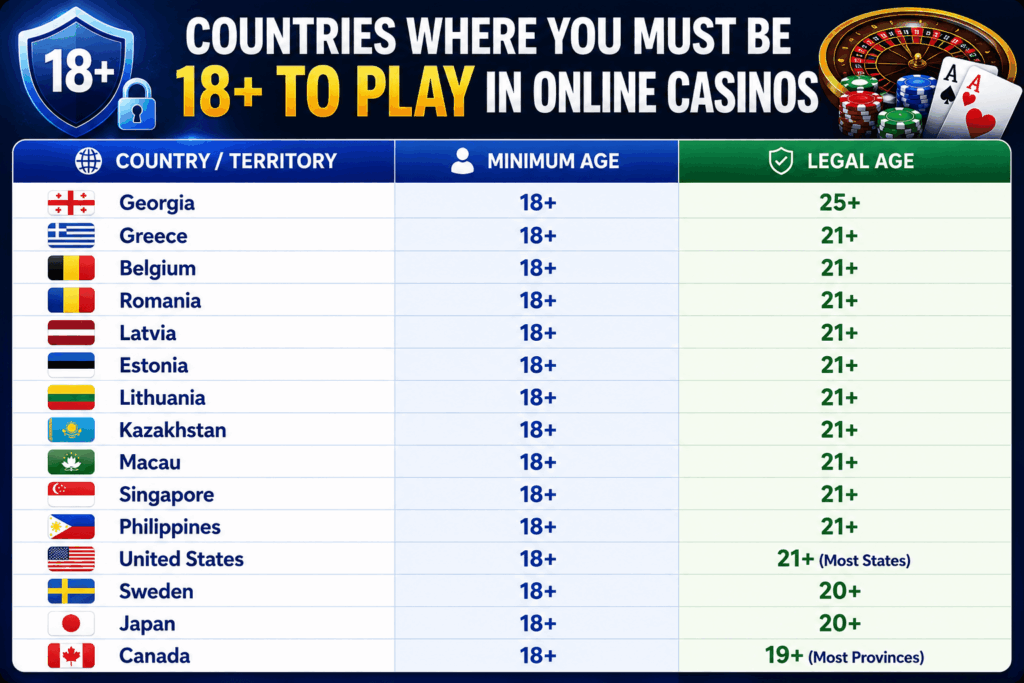 Minimum vs Legal Gambling Age at Top Countries